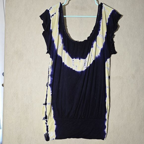 TRYST by Matthew Peasant Tie Dye Blouse Womens Small Purple Yellow Bohemian Chic - Picture 6 of 6